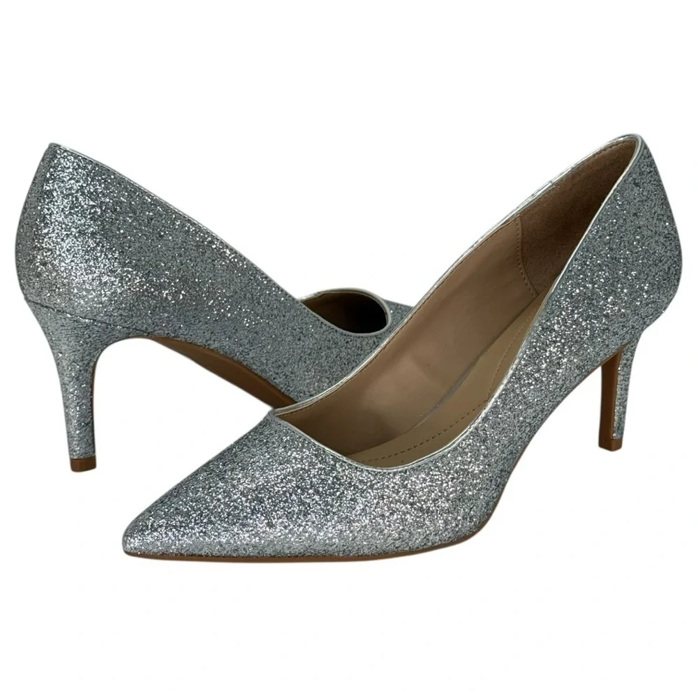 ON 34th Jeules Silver Glitter Womens Heels Size 8M